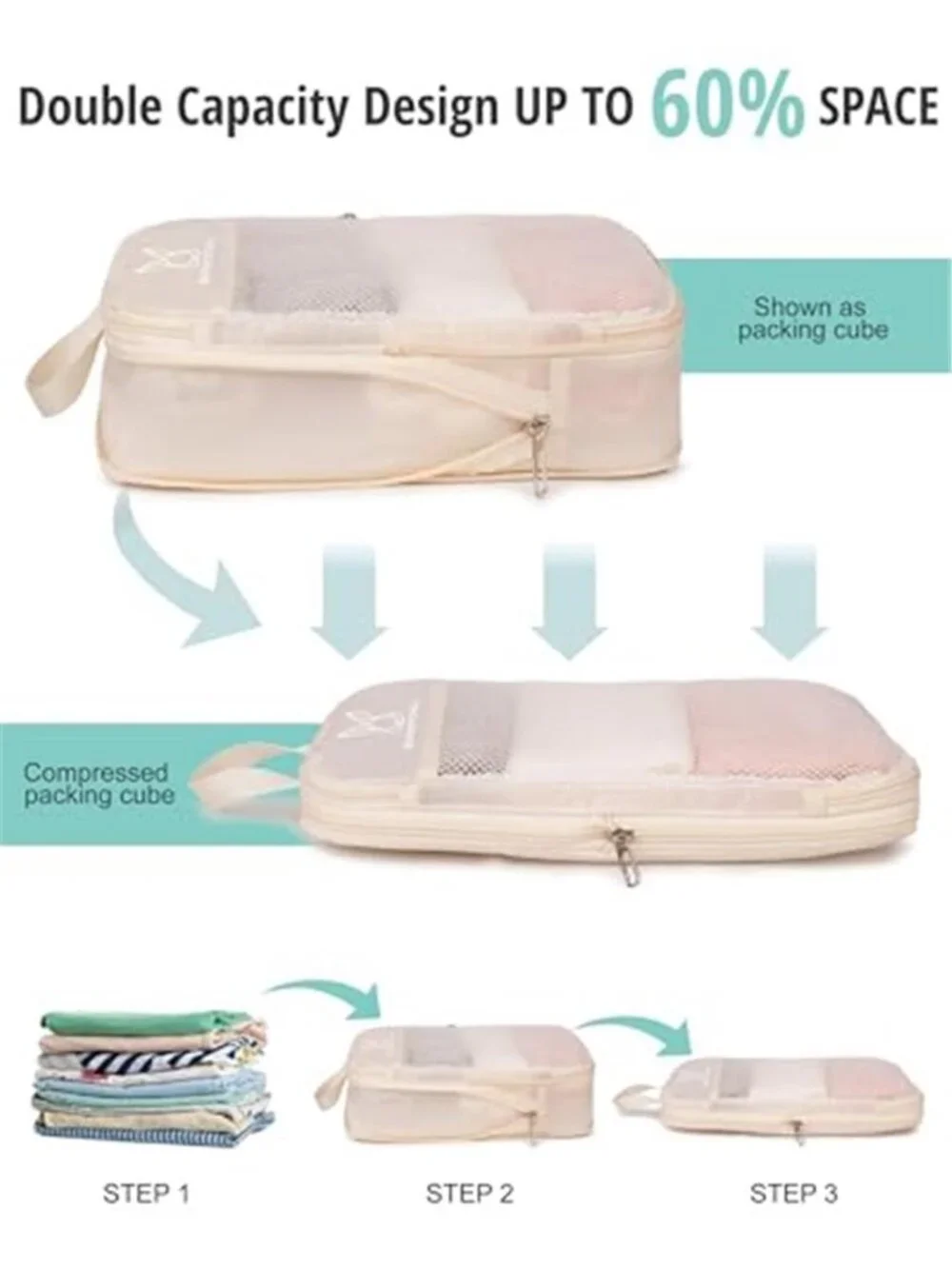 Compression Packing Cubes Expandable Travel Organizer Luggage Storage Set 6Pc